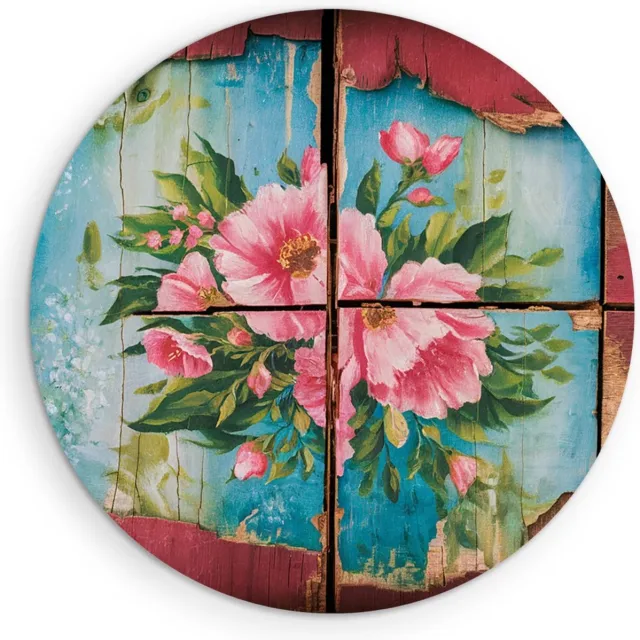 Saammp Muurcirkel Hout - Bloemen op hout - Abstract - Ø 30 - Wandcirkel - Wanddecoratie Cirkel - Muurdecoratie Woonkamer - Kantoor Decoratie
