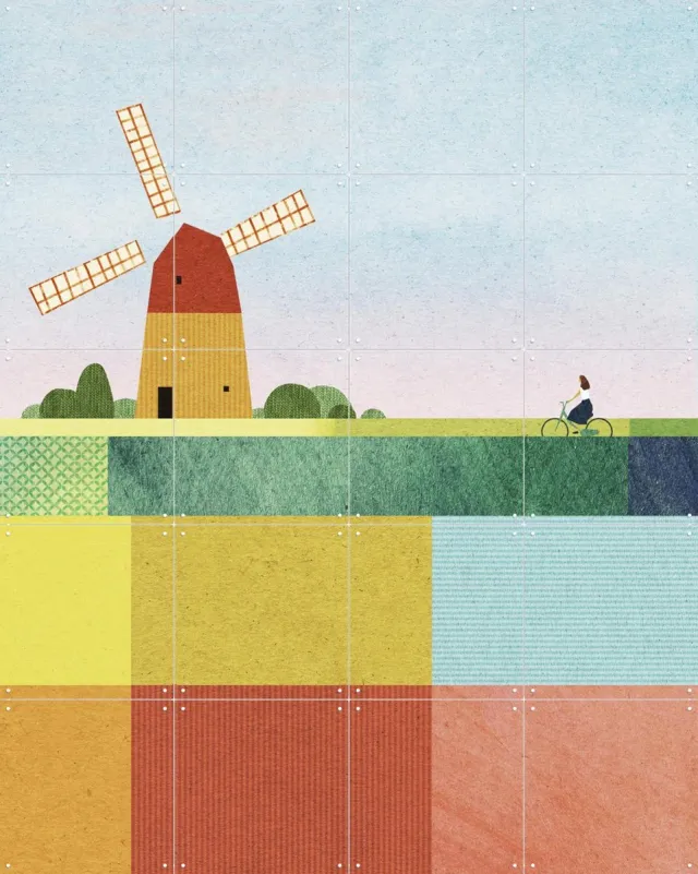 IXXI Tulip Fields, Henry Rivers - 80 x 100 cm - Grote wanddecoratie en posters - Geometrische Kunst, Kleurrijk, Digitale Kunst, Illustraties, Speels Groen