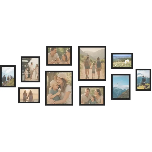 SecaDesign Fotolijst - Fotolijst collage - Collagelijst voor 10 foto's verschillende formaten - Hout - Zwart - Fotokader collage - Fotolijsten Set