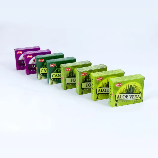 HEM Wierook Verschillende Geuren Set - Kegels / Cones - Opium - Cannabis - Aloë Vera - Bos / Opium - Cannabis - Aloe Vera - Forest