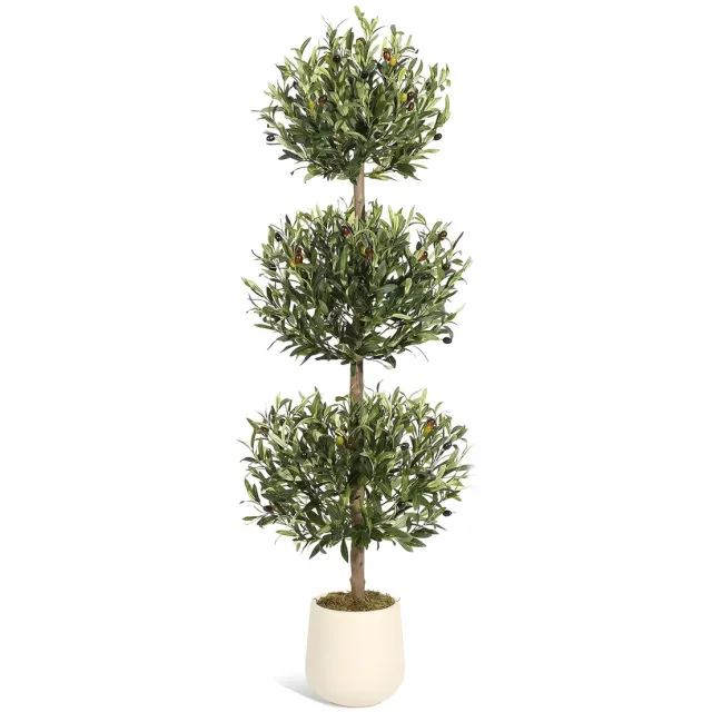 Happiq Kunstmatige Olijfboom - Voor Veranda & Binnen - 150 cm Bal Topiary Nepplant met Olijven - Realistisch, Witte Pot - 1pcs