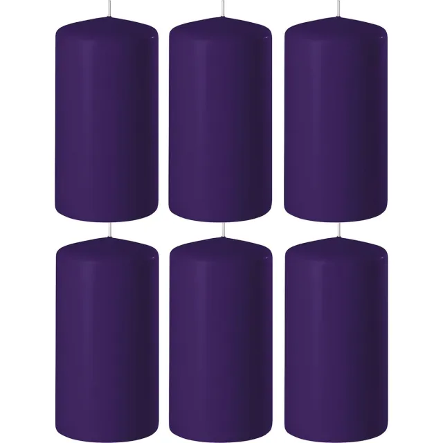 Enlightening Candles 6x Paarse cilinderkaarsen/stompkaarsen 6 x 10 cm 36 branduren - Geurloze kaarsen paars - Woondecoraties