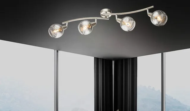 Trango 4 vlam RVS Optiek Draaibare Plafondlamp 1010-48SD *WOW* incl. 4x 3-Traps Dimbare LED Lamp 3000K Warm Witte Plafondlamp met Design Rokerige Glazen Kappen Woonkamer Plafondspot 4-vlams mat nikkel