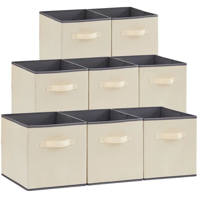 Famanu 8-Pack inklapbare opbergdozen, decoratieve manden, middelgrote opbergkratten met handgrepen, 26x26x27 cm, khaki Zwart