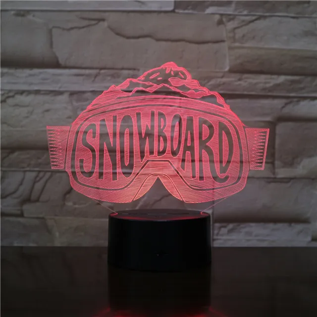 MC Living 3D Led Lamp Met Gravering - RGB 7 Kleuren - Snowboard