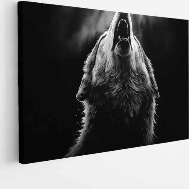 Saammp Canvas Schilderij - Huilende Wolf - Portret - Natuur - Dieren - 50x40 - Foto op canvas - Wanddecoratie - Muurdecoratie Woonkamer - Slaapkamer decoratie - Canvas Print Multicolor