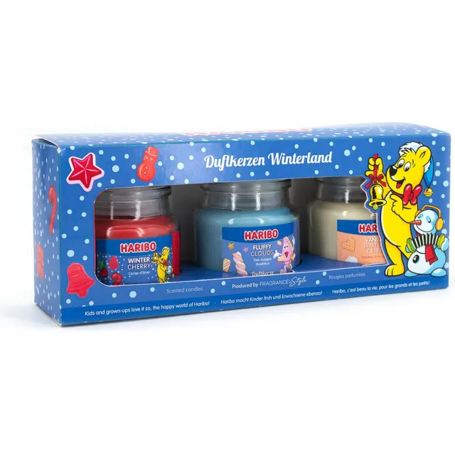 Haribo geurkaarsen - set van 3 - winterland blauw