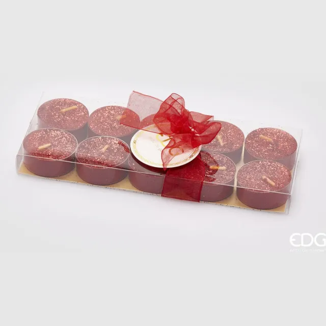 EDG - Enzo De Gasperi Glitter theelichtjes 'Lumino' set van 10 stuks - rood