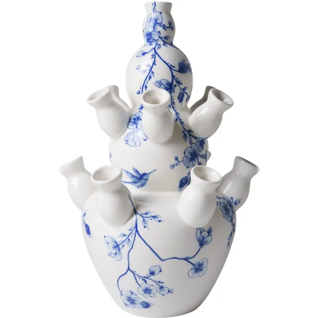 Heinen Delfts Blauw Tulpenvaas - 3-laagse knobbelvaas - Orchidee - Keramiek - 35 cm Delfts blauw