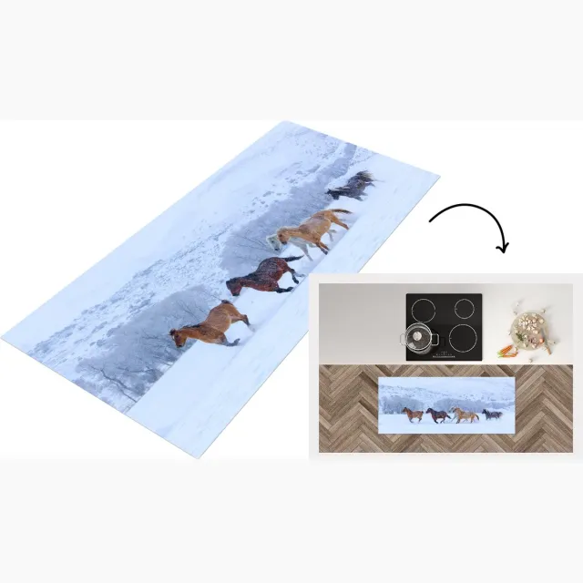 KitchenYeah Keukenloper - Loper keuken - Paarden - Sneeuw - Winter - Keukenloper vinyl Multicolor