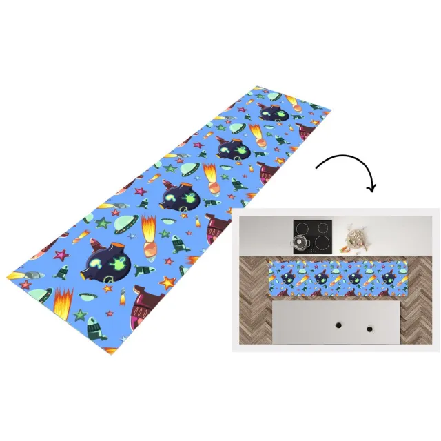 KitchenYeah Keukenloper - Loper keuken - Ruimte - Regenboog - Ufo - Raket - Design - Keukenloper vinyl Multicolor