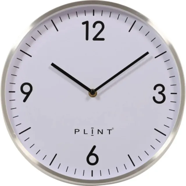 plint Retro Wandklok – 30 cm Doorsnede – Geborsteld Staal Zilverkleurig