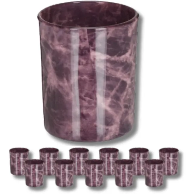 Zestaw 12 Swiecznikow Set van 12 Marmerlook Glamour Glazen Kaarshouders - Sfeer & Stijl Paars