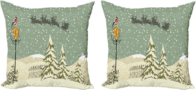 ABAKUHAUS Kerstkussenhoezen, set van 2, Kerstman en rendieren, moderne accenten, dubbelzijdige digitale print, 50x50 cm, beige groen wit