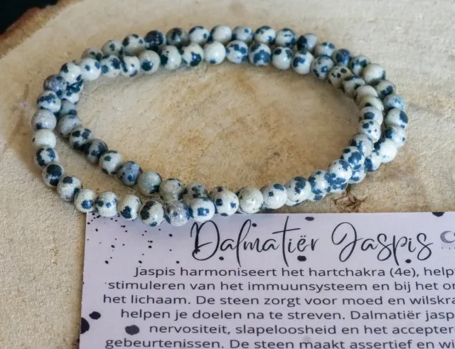 GemsByShy Dalmatiër Jaspis Armband, 4mm, edelstenen - Perfect cadeau voor mannen en vrouwen- Inclusief uitleg - Spiritueel - Dalmatian Jasper - Activatie - Zelfvertrouwen - Energie - Passie - Aarding - Moed - Negatieve energie - 100% NATUURLIJK