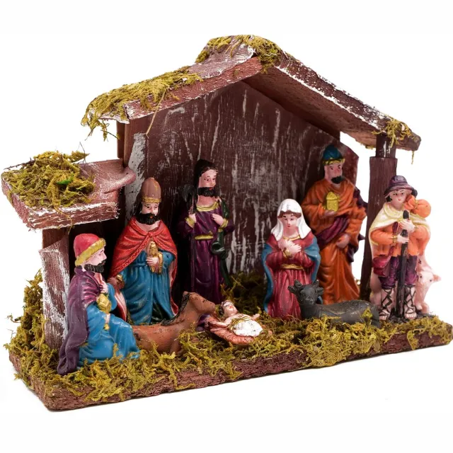 Happy Holidayz Kerststal - 20 cm - Heilige geboorte Kerststal Set - Kerststal Figuren - Indoor Decoratie - Kerstdecoratie Bruin