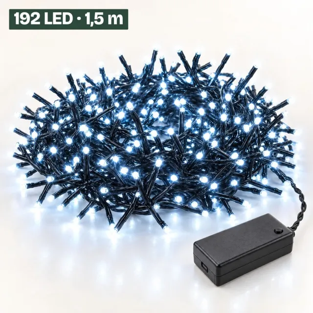 Levano Kerstverlichting Buiten Wit 192 LED 1,4 m - Kerstverlichting op Batterij - Kerstversiering - Kerstlampjes Buiten - Lichtslinger - Kerstlichtjes - Clusterverlichting - Lichtsnoer op Batterijen - Kerstboomverlichting - Raamverlichting Kerst