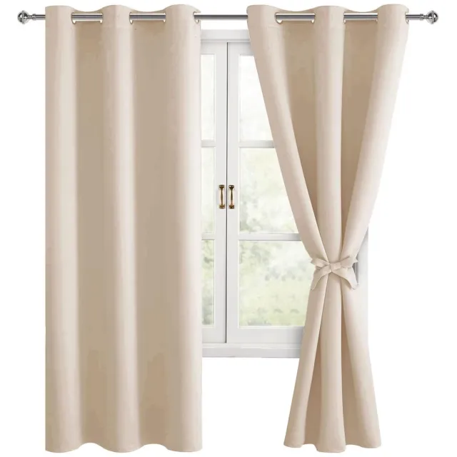 Ibenzoa Zachte, Beige Schuifgordijnen met Inslagringen - 2 Stuks, 117x137cm