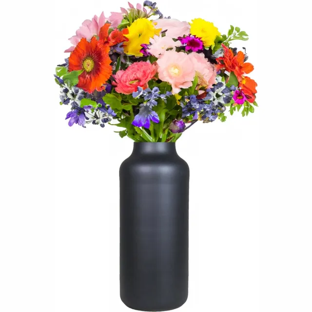 Bela Arte Bloemenvaas Milan - mat zwart glas - 15 x 35 cm - melkbus vaas met smalle hals