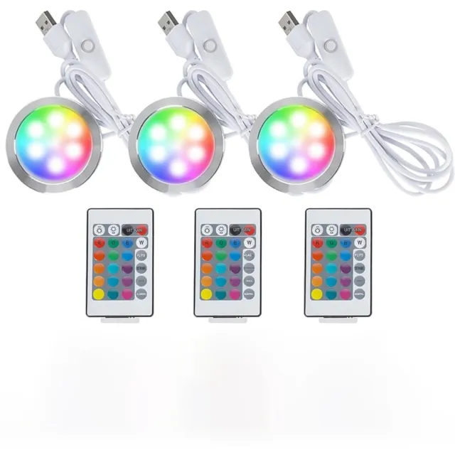 GelldG Nachtlampje - RGB LED-verlichtingsset met afstandsbediening - Met functie voor het opslaan van de kleurinstellingen bij uitschakeling - Geschikt voor 3D-printen met meerdere kleuren - 5V - USB-voeding - 3 stuks wit