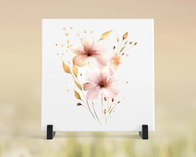 Houten-deco Tegeltje met tekst/afbeelding - Bloemen 03. - 15x15 cm - tegeltje met afbeelding, cadeau, tegeltje, tegeltjes met tekst, tegeltje met spreuk, spreuktegels, woonaccessoires wit met afbeelding