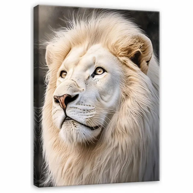 WALLARENA Canvas schilderij - 60x40 cm - afbeelding van een witte leeuw, dieren voor slaapkamer, woonkamer, keuken multikleurig