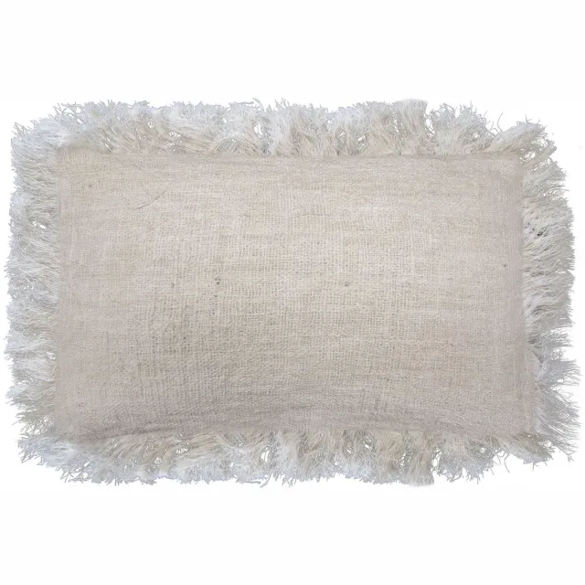 Ancient Wisdom Linnen Kussenhoes Met Franjes - 30x50cm - 100% Linnen - Sierkussenhoes - Kussenhoes Bank Beige