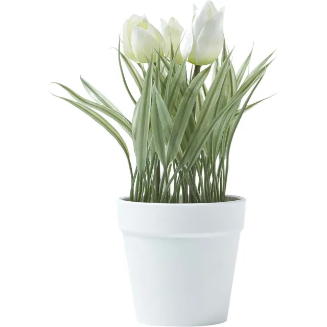 Homescapes kunstbloemen tulpen in witte pot 22 cm hoog, wit