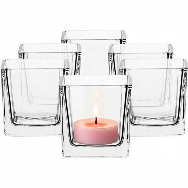 Glasset Set van 6 Glazen Theelichthouders - Stijlvol en Decoratief Transparent