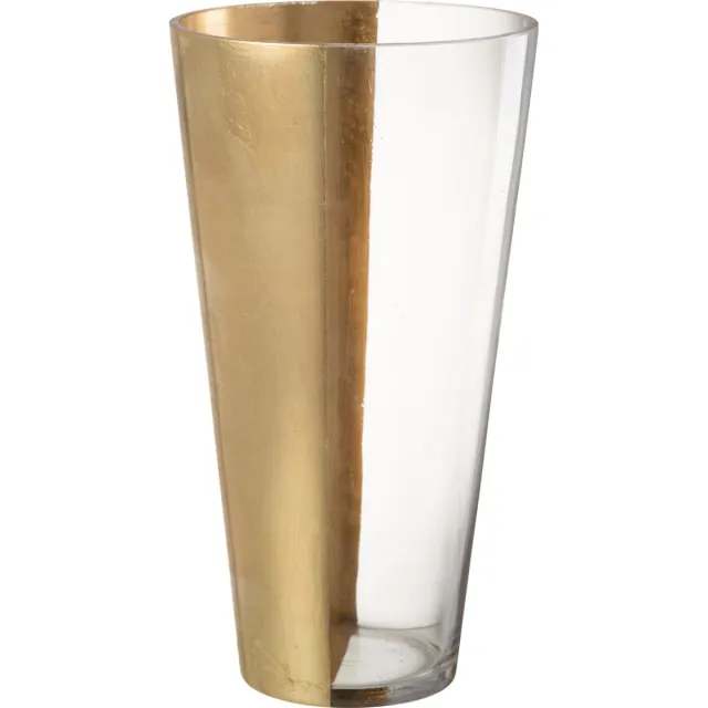 J-Line vaas Moa - glas - transparant/goud - 35 cm hoog