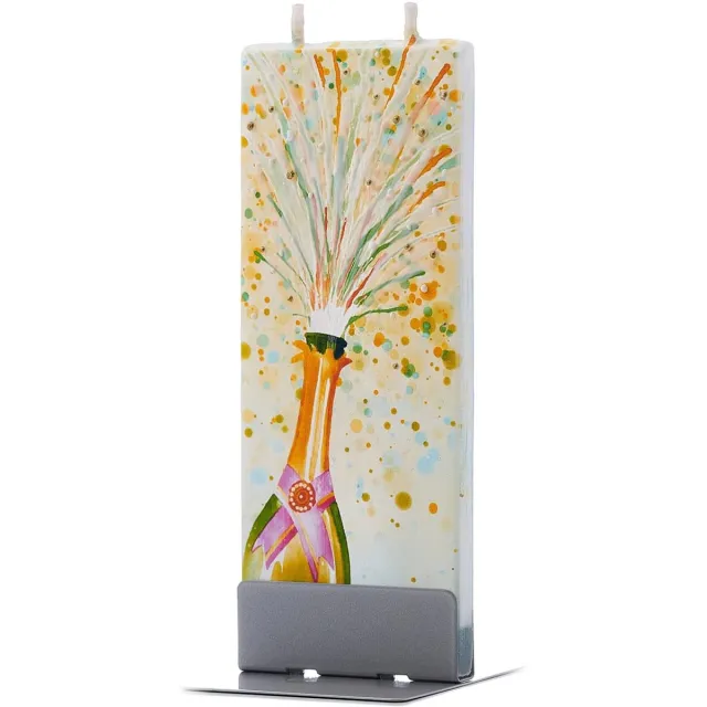 Flatyz Feestelijk Spuitende Champagne | FLATYZ platte kaars – uniek handbeschilderd cadeau