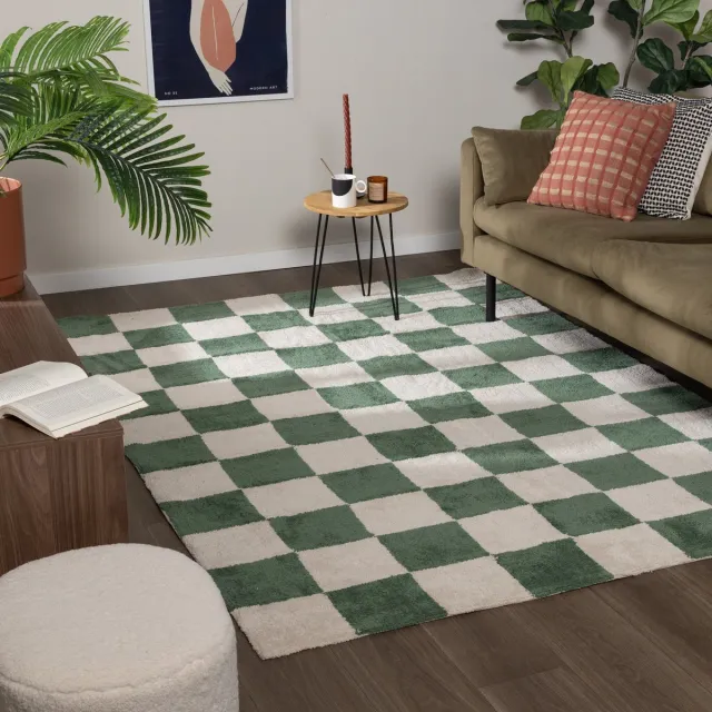Fraai Checkerboard vloerkleed - Blox Groen - 230x330 cm