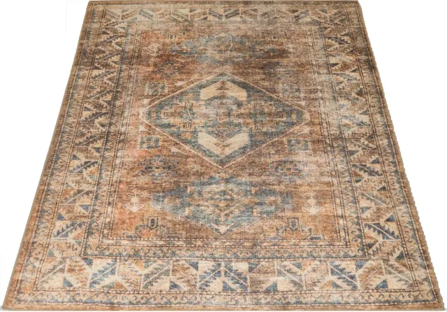 Veer Carpets Vloerkleed Laria Blue 1 - 200 x 290 cm - Laagpolig – Vintage / Klassiek Medaillon Bruin