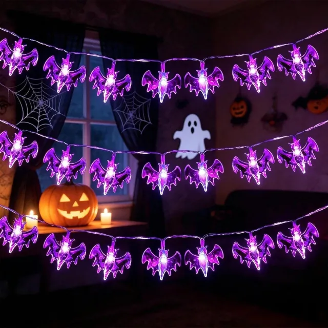 Huttutu Slingerlichten - Halloween Vleermuis Vormige LED Slingerlichten - Batterijgevoed - 3 Meter met 20 Lampjes - Geschikt voor Binnen- en Buitendecoratie - 1 Stuk