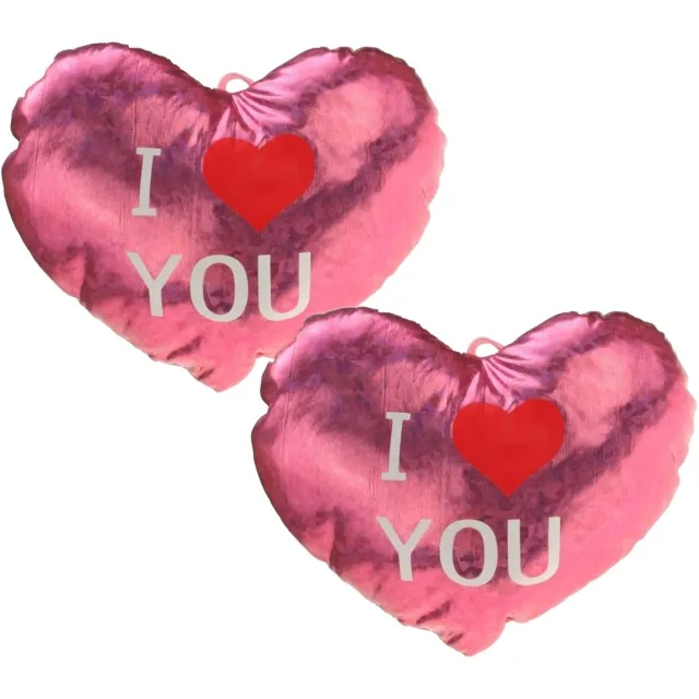 Krüger & Gregoriades Sierkussen - 2x - Rood - 14 cm - glimmend - hart I Love You - Valentijn - hart kussen - pluche Roze