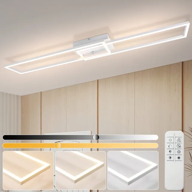 NETTLIFE Plafondlamp LED - wit - 2 Lichts - rechthoekig - 3000-6500K Dimbaar - modern Woonkamerlamp 102.5cm - met Afstandsbediening - voor Slaapkamer | Keuken | Gang - 36W