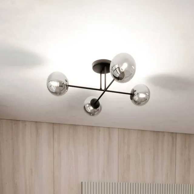 Euluna plafondlamp - 4lichts - Staal, glas - H: 26 cm - E14 - zwart, grafiet