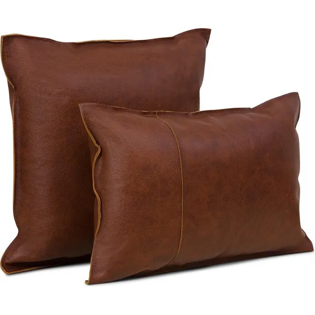 Natural Luxury Sierkussen - Leren Kussens. Handmade. Rechthoekig. Roestbruin - Bruin En Roest - 50 Cm X 35 Cm