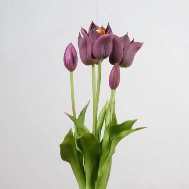 Hofdeco Tulpen boeket van 5 Aubergine kunst tulpen-Real Touch Tulip Bundle x5