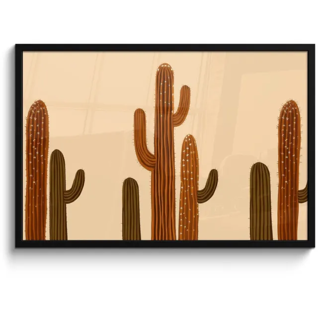 FrameYourWall Poster in lijst - Fotolijst 90x60 cm - Posters - Cactus - Woestijn - Zand - Bruin - Posterlijst zwart - Decoratie - Wanddecoratie woonkamer - Muurdecoratie slaapkamer