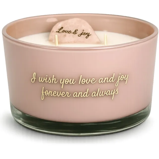 My Flame Lifestyle MY FLAME - Sojakaars met natuursteentje - I WISH YOU LOVE AND JOY FOREVER AND ALWAYS - Geur: Green Tea Time - Branduren: 50u - Kleur: Roze