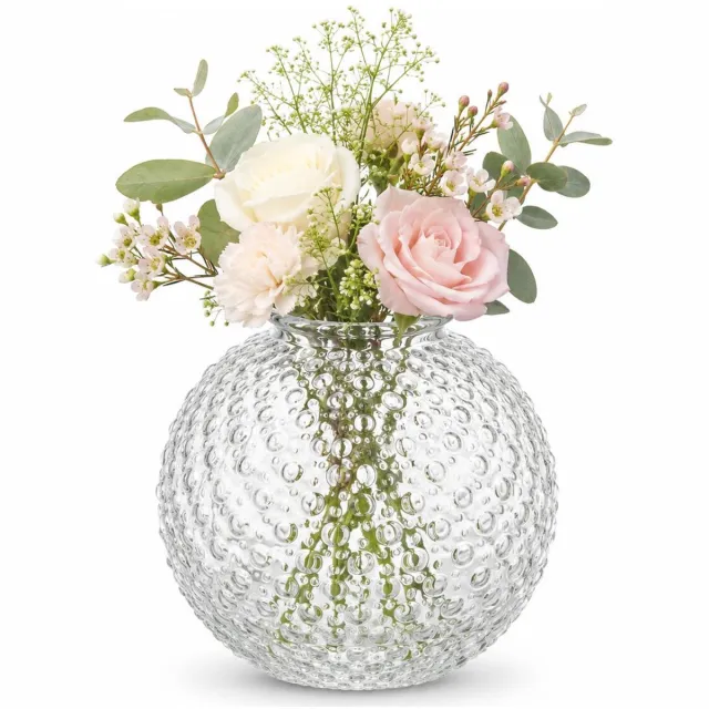 Home & Styling bloemenvaas Charleville - BOL-vorm - bewerkt glas - D21 x H22 cm - rond - steelbloemetjes of klein boeketje Transparant