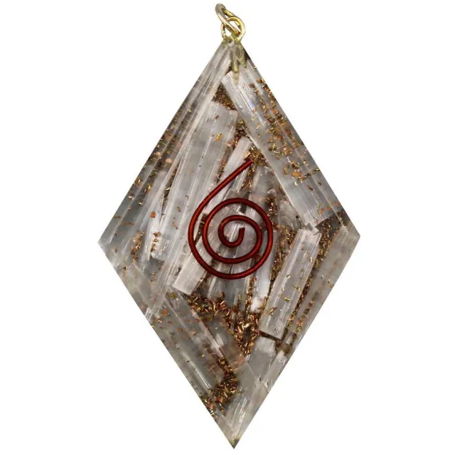 Green Tree Candle Orgoniet Hanger Diamantvormig met Seleniet Multicolor