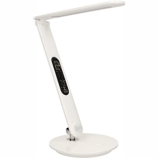 ORNO CRYSTAL LED bureaulamp in het wit - Noodpakket - Multifunctioneel LCD Display - USB lader - Dimbaar - Touch-bediening - Nachtlamp met sensor