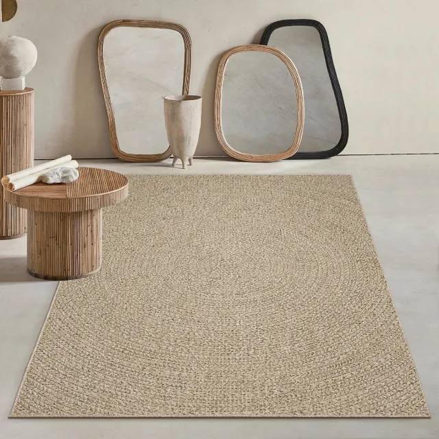 Mia´s Teppiche Mia’s Teppiche Soil – robuust in- & outdoor vloerkleed met natuurlijk cirkelpatroon, weatherproof & UV-bestendig, naturel cirkel 80 x 250 cm naturel met cirkelvormig visgraatpatroon