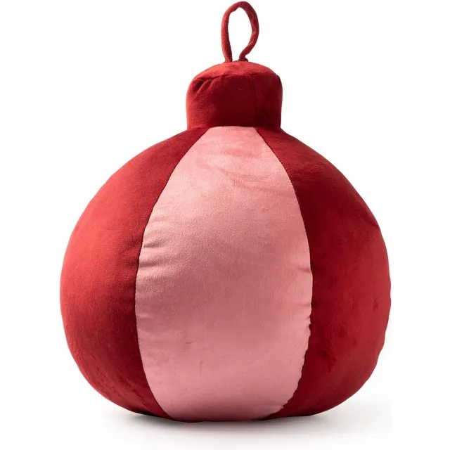 Textino JINGLE-BELLS - sierkussen 26x30 cm - kerstbal - Peony - roze, rood