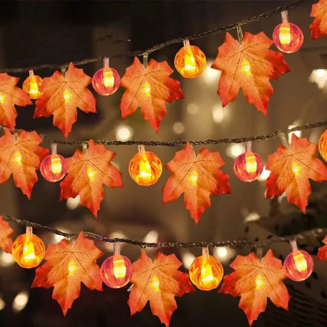 Rosnek Herfstverlichting 6 m - 40 LED Lichtslinger met Pompoenen en Herfstbladeren - Warm Wit - IP44 - Op Batterijen - Halloween Decoratie en Thanksgiving Sfeerverlichting - 4 Stuks