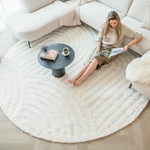 Fraai Rond Scandinavisch vloerkleed - Lova Arches Creme - Ø 100cm Crème