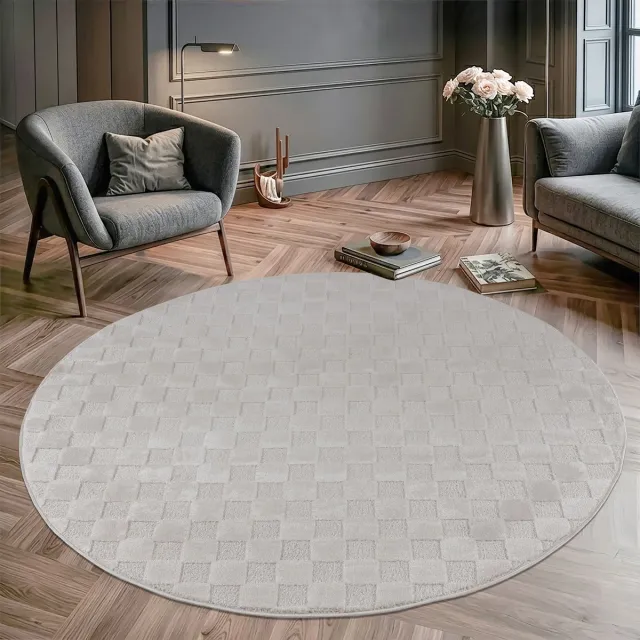 Muratap Vivant Chesterfield - Rond Vloerkleed Laagpolig Effen - Creme- 200 CM Ø