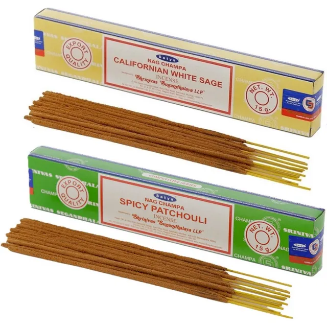 Satya Wierook cadeaus set - 2x geurstokjes - Witte Salie en Patchouli geur - Meditatie Lichtgroen